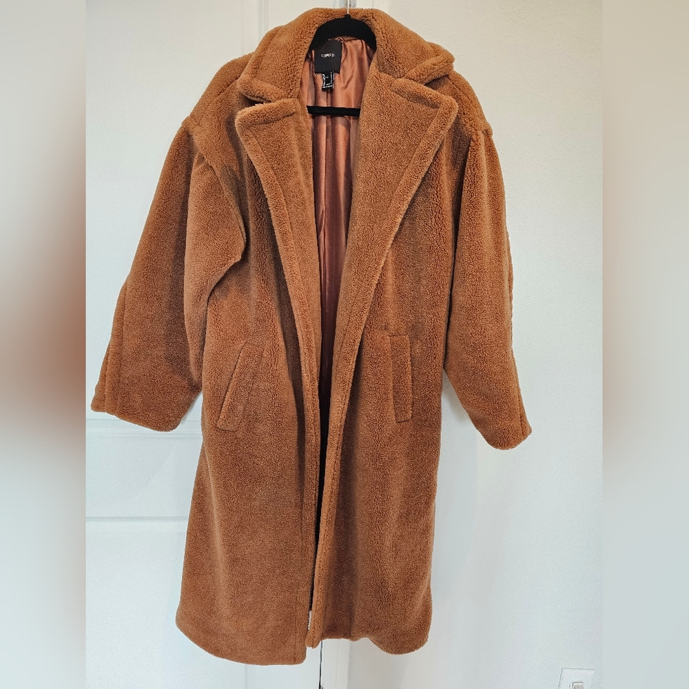 Forever 21 Oversized Camel Teddy Coat